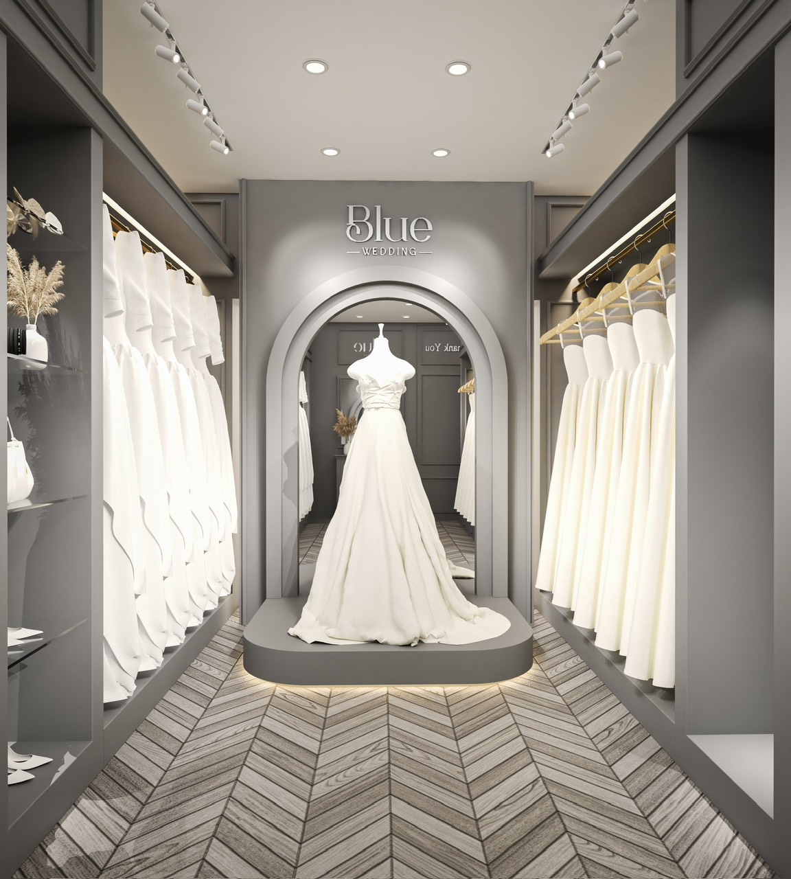Thiết kế nội thất studio váy cưới sang trọng