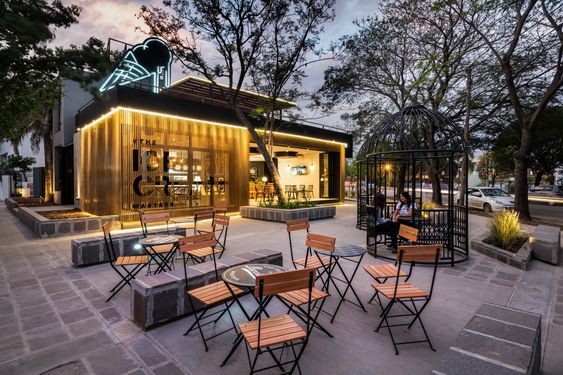 Quán cà phê bằng khung thép đơn giản